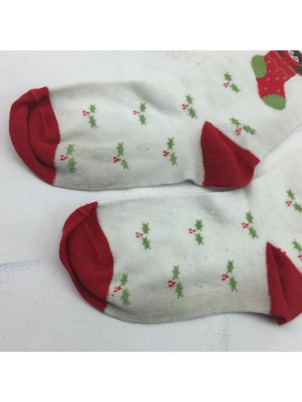 Vintage Christmas Bear Stocking Crew Socks Red Green Holly Berry